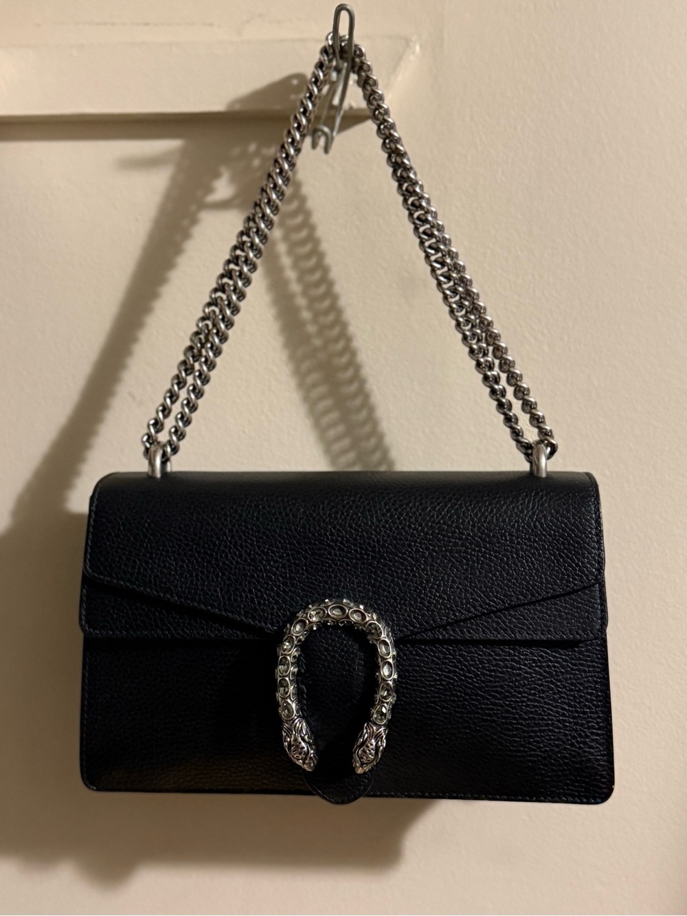 GUCCI MEDIUM DIONYSUS- Black Leather Chain Shoulder Bag with Silver Hardware - Picture 9 of 9